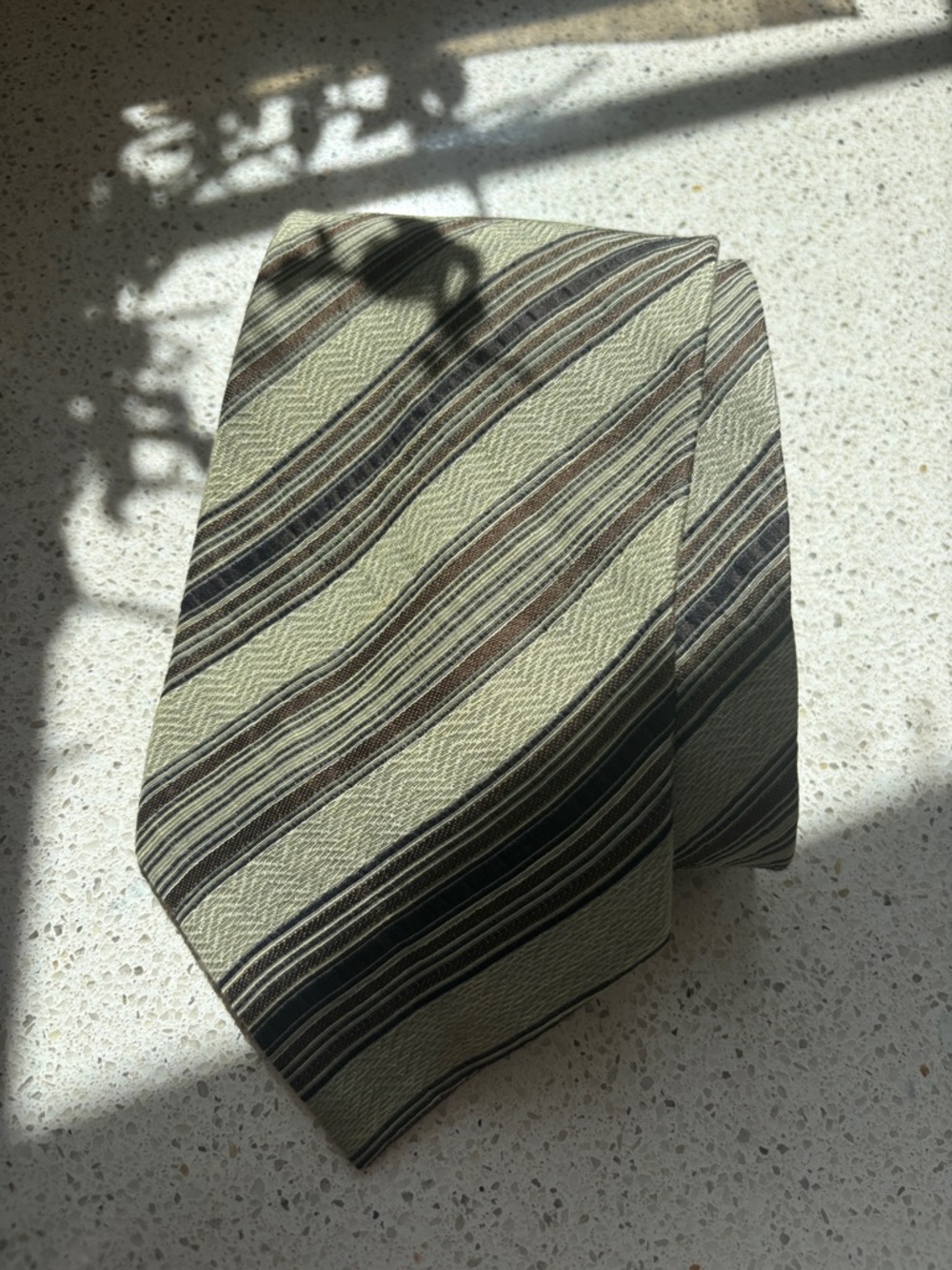 Men's Olive Green Striped Silk Tie - Classic Formal Accessory